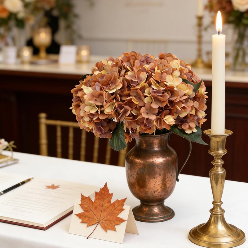 Kimura's Cabin 6Pcs Faux Hydrangea Flowers Vintage Artificial Silk Hydrangeas Flowers with Stems Fake Hydrangea Bouquets for Autumn Farmhouse Home Wedding Table Center Decorationï¼ˆAutumn Yellow - Image 5
